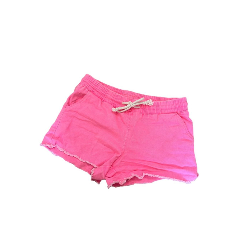 Bright Pink Frayed Bottom Cotton Elastic Drawstring Waist Casual Short S